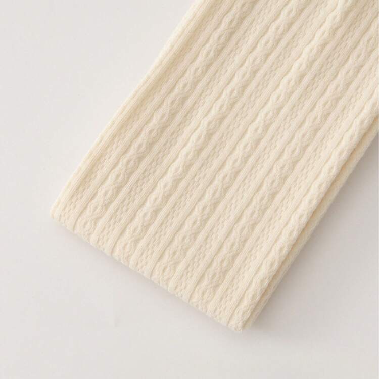 1pc Women's Knitted Cable Leggings, Striped Tights, Thin Fleece Thermal Pants, Spring/Autumn - Milky White - View 6