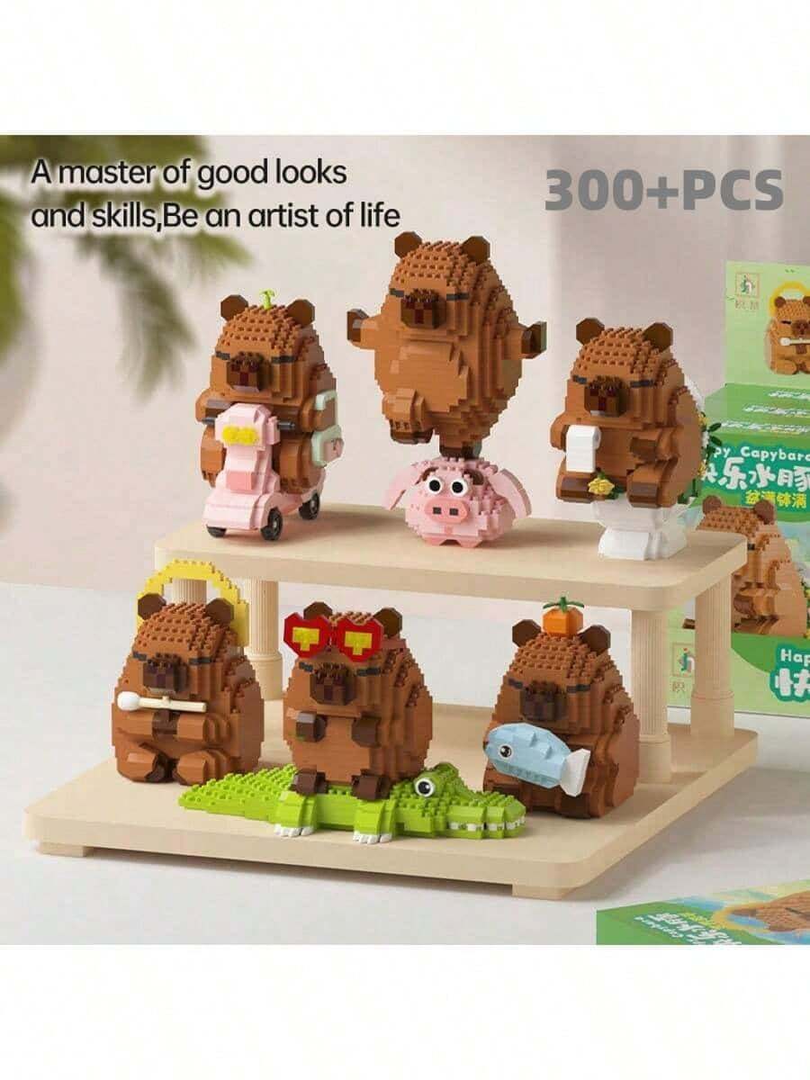 300+ Pieces Cute Capybara Adult Building Blocks, 300+Pcs, Birthday Gift, DIY Animal Series Building Blocks, Desktop Decoration, Pressure Relief, Stress Relief, Home Collection Decoration, Assembly Doll, Office Desktop Ornament, Festival Gift, Father's Day Gift, Wedding Gift, Wedding Decor, Graduation Gift