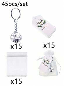 60 Stück/45 Stück/30 Stück/15 Stück Disco Ball Schlüsselanhänger Set, enthält 20 Stück/15 Stück/10 Stück/5 Stück Disco Ball Schlüsselanhänger, 20 Stück/15 Stück/10 Stück/5 Stück Dankeskarten, 20 Stück/15 Stück/10 Stück/5 Stück Organza Beutel, Disco Ball Anhänger, für Schlüssel, Rucksack Dekoration, Disco Party Geschenke, Feiertags Zubehör