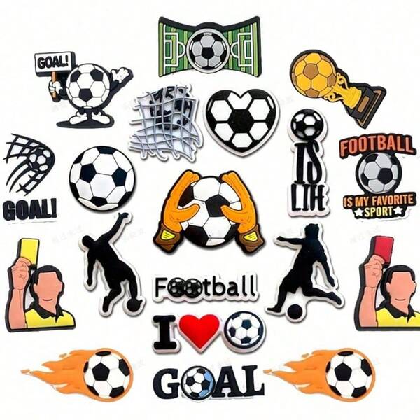 15/19pcs Football Pattern Shoe Charms Set, PVC Shoe Decorations For Beach Bag, Shoe Accessories Charms, Gift Idea For Birthday Christmas Valentine's Day Halloween Party Favors