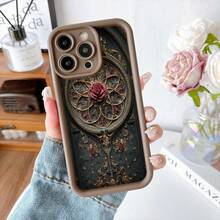 Cubierta de teléfono con diseño gótico elegante en negro con estampado de rosa y vitral dorado para uso diario y ocasiones especiales - Blanco - Ver 5