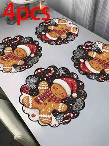 4 pezzi Tovagliette natalizie a forma di omino di pan di zenzero, decorazioni per tavola da festa, tovagliette rotonde con motivo omino di pan di zenzero, per decorazioni invernali da tavola e feste, decorazioni per feste interne ed esterne, decorazioni per la casa, regali ideali