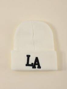 1顶或2顶女士时尚3D刺绣字母LA针织帽，保暖且适合秋冬季日常佩戴