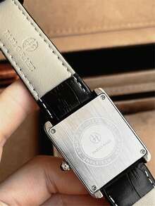 Pablo Raez 原创魅力情侣腕表，奢华男女经典腕表，长方形罗马数字复古中性不锈钢情侣腕表，带日期显示，银色表盘，黑色超细纤维皮革表带，时尚全新 AAA 设计男女石英腕表