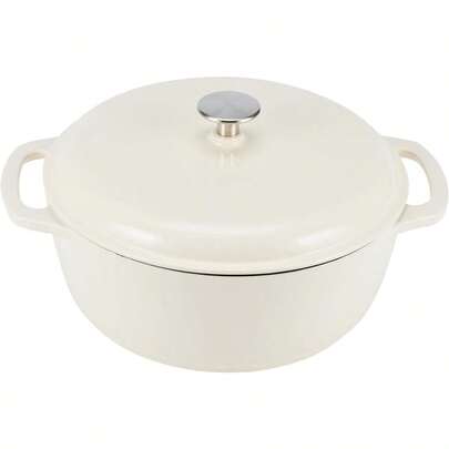 Enameled Cast Iron Covered Round Dutch Oven 4.1 Liters 4.3Quart White
