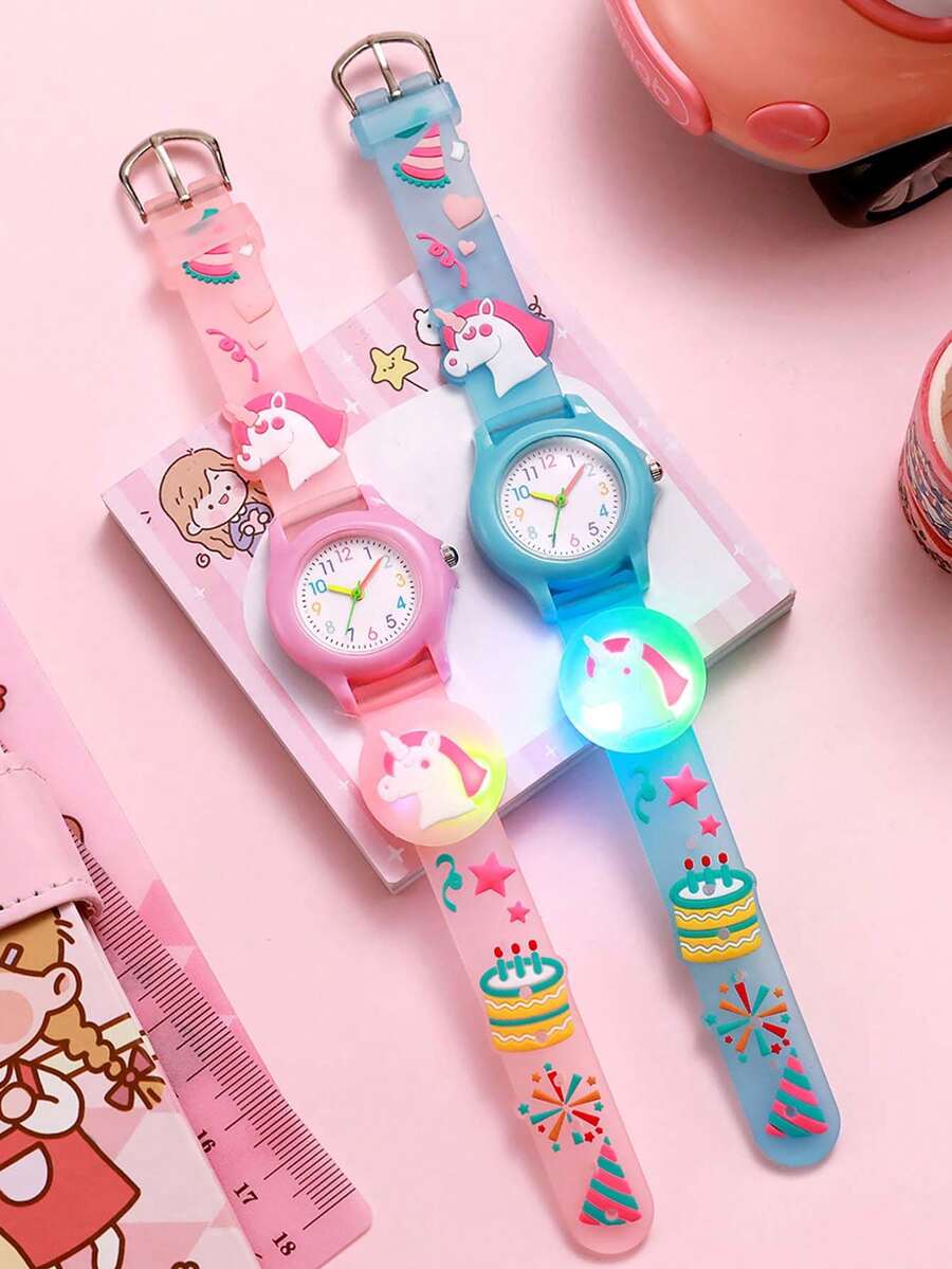 1 st söt ponnydesign rund rosa urtavla kvartsklocka, lämplig för födelsedagar, skolstart, sommarlov, halloweenpresenter - Multifärgad - Visa 1