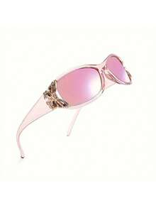 Y2K Butterfly Decorative Fashion Glasses Ladies Retro Wrap Around Party Glasses Pink Elegant - Màu xanh lam - Xem 4