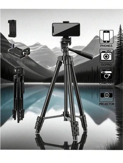 Portable Camera Phone Tripod Stand, Aluminum Extendable, Equipped With A Universal Phone Stand, Pan Tilt Compatible With Canon, Nikon, P/Anasonic, I/P/H/O/N/E/, And S/A/M/S/U/N/G/, Used For Photography, Phone Cameras, DSLR Cameras, Selfies, Photo Live Streaming, And Video Recording