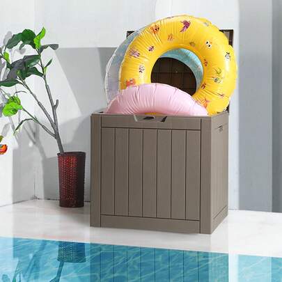 Outdoor Storage Box, 31 Gallon Resin Deck Box, Backyard Outside Toy And Towel Storage Cabinet Waterproof, For Patio Furniture Cushions, Garden Tools, Pool Supplies & Package Delivery (Grey)