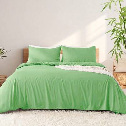 Bamboo Cooling Quilt Cover Set Single Size Ultra Soft 2000TC Breathable 2pcs Doona Cover Set With Corner Ties And Button Closure For Hot Sleepers Single Avocado