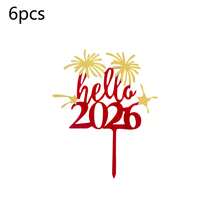 1个/3个/6个红色和金色亚克力“新年快乐 2026”蛋糕装饰插牌，适合新年派对蛋糕装饰 - 彩色 - 查看 13
