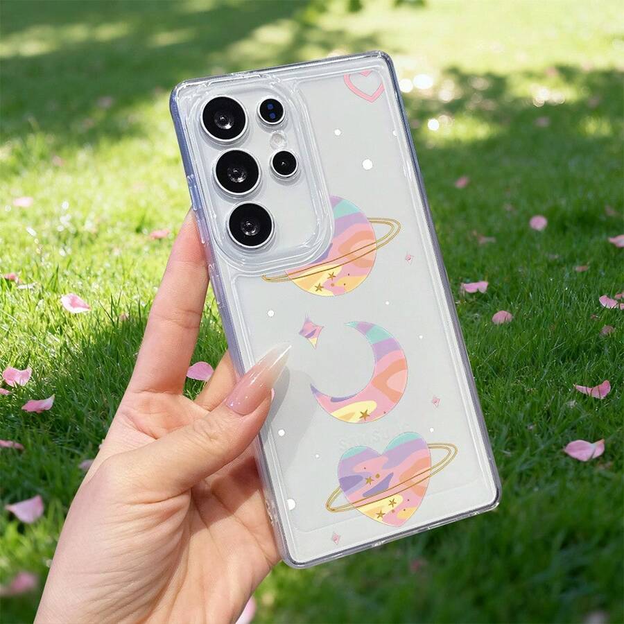 Funda de Teléfono con Diseño de Planeta y Estrellas Coloridas, Adecuada para Samsung Galaxy S22 S23 S24 S25 Plus Ultra EDGE FE, Cubierta Trasera Mate Antigolpes, a Prueba de Polvo y Golpes, Regalo Exquisito de Cumpleaños y Festividades, Funda de Protección Completa de Material TPU, Funda Antigolpes, Accesorios de Teléfono de Moda, Funda de Alta Calidad, Funda Resistente a los Arañazos, Usuarios de Smartphones, Compradores de Regalos - Colores mixtos - Ver 1