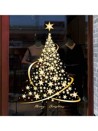 1pc Christmas Tree Sticker, Glass Wall Sticker Christmas Window Sticker, Snowflake Christmas Tree Wall Decal, DIY Window Door Wall Art Christmas Decorations