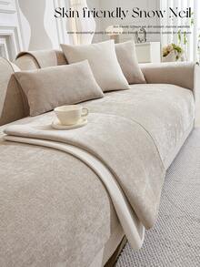 1pc Chenille Sofa Cushion - Skin-Friendly, Pet-Friendly, Machine Washable, Fits 1-4 Seater Sofa - Khaki - View 3