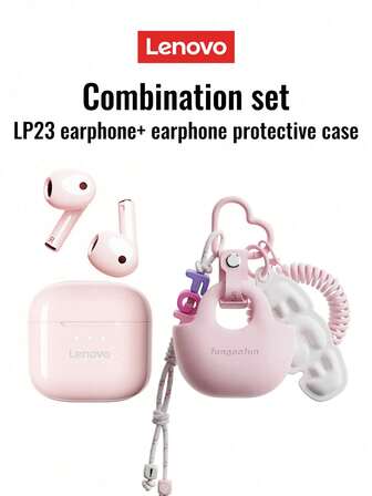  Lenovo LP23 Bluetooth Earphones With Pendant Protective Case, Half In-Ear Stereo Sound, High-Definition Voice Call, Sensitive Microphone, Smart Noise Cancellation, Music/Game Dual Mode, Low Latency, Long Battery Life, Suitable For Smartphones & Computers