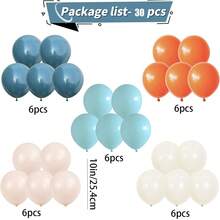 30个/套蓝色、白色和橙色气球，包括雾蓝色、马卡龙蓝、哑光橙色、哑光白色和复古沙白色气球，适用于生日、婚礼、情人节、新年、开业典礼、家居装饰、气球布置、气球派对、摄影道具、入住拍照氛围背景、静物装饰等。 - 藍橙色 - 查看 7