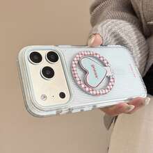 GUCADI 1 chiếc ốp lưng điện thoại từ tính viền xanh dương kẻ sọc + họa tiết trái tim ghép mảnh, tương thích với iPhone 17 Pro Max, 15, 16, 14, ốp mềm, phong cách Hàn Quốc, cá tính, nữ tính, sáng tạo, hình học, tối giản, phối màu tương phản, độc đáo, phong cách - Màu xanh nhạt - Xem 5