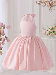 Tween Girls Halter Backless Floral Bud Wedding Flower Girl Dress, Elegant For Pageant, Bridesmaid, Graduation, Party, Birthday, Hostess, Performance, Ball Gown - Hồng - Xem 3