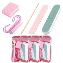 طقم مناكير صغير يُستخدم لمرة واحدة - يشمل طقم العناية بالأظافر على مبرد أظافر، كتلة تلميع، دافع للبشرة الجلدية والفرشاة التنظيف، مناسب لصالون الأظافر أو هدايا الحفلات