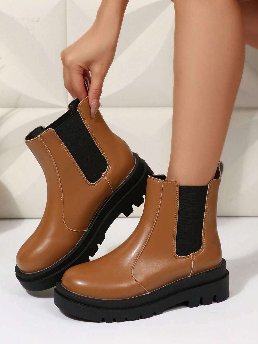 Botas de tobillo versátiles y de moda para el otoño/invierno, con suelas gruesas para uso casual y de viaje - Naranja - Ver 1