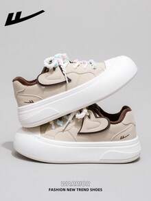 1 Pair WARRIOR Women's Thick Sole Lace-Up Soft Bottom Casual Shoes, Low-Top Outdoor Flat Shoes, Round Toe Low Heel Non-Slip Solid Color Elegant Soft Bottom Hiking Shoes, Suitable For Students, Graduation Photos, Flat Shoes, Low-Top Leather Face Sports Skateboard Shoes