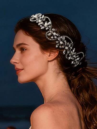 1pc Rhinestone Wedding Headband Bridal Crystal Headband Hair Vine Silver Bride Rhinestone Headpiece Wedding Hair Accessories For Women Bride