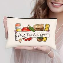 Preppy Style 1/5/10-Pack Canvas Cosmetic Cases For Teachers – Portable Zippered Pouches For Makeup, Stationery, Jewelry Storage – Teacher Life & Survival Kit Printed Designs – Hand-Washable, Multi-Purpose Gift Bags For School, Home – Ideal For Teacher Appreciation, Back To School, Graduation, Thanksgiving, Christmas Gifts Makeup Bag Make Up Bag Makeup Pouch Cosmetic Bag Toiletry Bag Wash Bag Travel Essential Cruise Essentials Vacation Essentials For Men Women - Beige - View 7