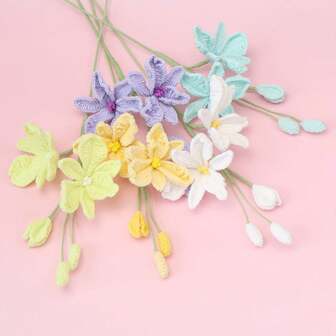 1 pieza Decoración del hogar estilo Ins, ramo de orquídeas Dendrobium terminado, de algodón de alta calidad hecho a mano a ganchillo, flores artificiales tejidas con hilo, diseño elegante de rama larga, forma de flor ajustable, adecuado para confesión/sorpresa del Día de San Valentín, decoración del hogar, aniversario, decoración de boda, regalo del Día de San Valentín