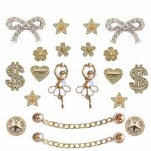 Fashionable Girl Style Clogs Shoes Charms Set - Bow, Dollar Sign, Star & Flower Decor, Shiny Clogs Shoes Accessories - Gold Bow Suit - View 10