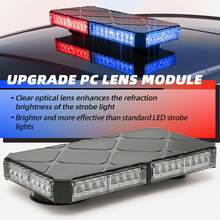 48-LED Roof Flashing Warning Light Bar, Roof-Mounted Hazard Warning Emergency Flashing Light Amber-Colored Vehicle Light-Car Decor\Car Stuff\Car Acessesories - Blue and Red - View 4