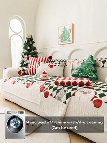 1pc Christmas Sofa Cover, Soft & Comfortable, Can Be Spread Or Draped, Dust-Proof And Easy To Clean, Machine Washable, Pet Furniture Protector, Suitable For 2/3/4 Seater Sofas (Multiple Sizes Available), Suitable For Autumn Decor, Room Decor, Back To School, School Supplies - Green - View 10