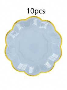 10pcs/20pcs/40pcs/Set,Gray Blue Party Plates Gradient Blue Dessert Paper Plates 7 Inch Gold Foil Scalloped Edge Disposable Cake Plates For Tea Party Birthday BabyShower Bridal Newborn Christening Wedding Party Supplies (Gray Blue) - 藍色 - 查看 16