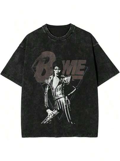 From The 70s Vintage Washed T Shirt Men Davids Bowied Vintage Cotton T-Shirts O Neck Leisure Tees Oversized Clothes playeras de algodón mujer
