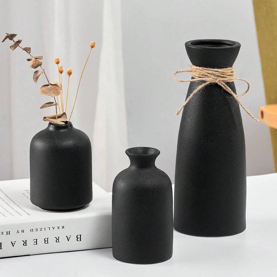 Jarrones De Cerámica, Florero Decorativo para Hogar Minimalista Moderno Fino,Utilizados en la Mesa de la Boda, Fiesta, Escritorio,Sala de Estar, Dormitorio de Oficina - Negro - Ver 1