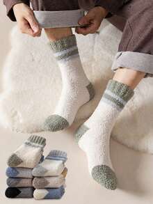 7 قطع/5 قطع/3 قطع/1 قطعة جوارب من الفليس المرجاني للرجال، جوارب متوسطة الطول مبطنة دافئة للخريف/الشتاء، جوارب منزلية كاجوال للاستخدام اليومي والعطلات والحفلات والأوقات الحرة - متعدد الألوان - مشاهدة 2