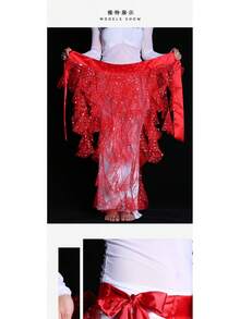 1件装女士肚皮舞臀巾裙，带流苏下摆和腰带，波浪裙 - 彩色 - 查看 5