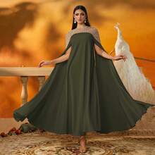 Váy Kaftan dài tay thanh lịch với họa tiết đính cườm nặng, váy Abaya dài sang trọng dành cho nữ, váy kín đáo, váy Ả Rập dành cho nữ - xanh quân đội - Xem 11