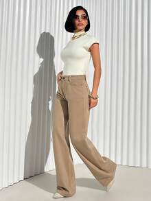 Women's Casual Daily Solid Color Slant Pocket Breathable Jeans - Camel - View 2