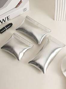 超酷迷你银色收纳包，便携式按扣零钱包，数据线整理袋 - 銀色 - 查看 4