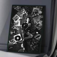 1幅无框复古黑白吸烟女孩艺术帆布海报 - 复古唱片和书籍抽象墙面艺术，卧室、客厅、家庭办公室装饰 - 手工高品质帆布印刷，独特创意礼物，复古无框墙面艺术海报 - 彩色 - 查看 12