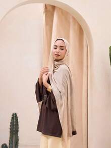 1pc Distressed Solid Color Lightweight Casual Long Scarf/Hijab, Suitable For Daily Use - Beige - View 5