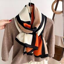 Women's Fashion Polyester Scarf -% Breathable Shawl, Color Block Print, Windproof And Sunproof Travel Scarf, Decorative Weekend Casual Accessory,-