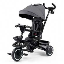 Kinder King Kids Tricycle, 8 In 1 Folding Toddler Trike W/Adjustable Push Handle, Rotatable Seat, Adjustable Canopy, Bell, Five-Point Harness, Storage, Toddler Bike, Gray - Grey - View 1