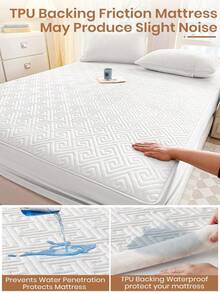 1pc Waterproof Fitted Sheet, Bedding, Bed Sheets, Plaid Fitted Sheet, Skin-Friendly Mattress Cover, Soft And Comfortable Bedding For Bedroom, Fall Decor, Halloween Decor, Room Decor, 11.8 Inch Deep Pocket Cooling Breathable Quilted Square Lattice Fitted Sheet For All Seasons, For Single, Twin, Full, Queen And King Size, Solid Color Mattress Protective Cover, Dustproof, Comfortable And Machine Washable, Halloween Gift, For All Season - 白色 - 查看 7