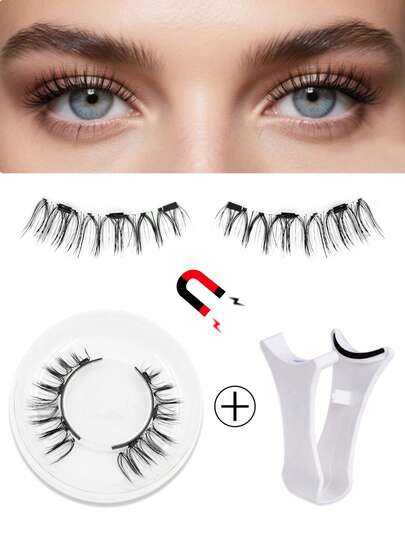 طقم رموش مغناطيسية مستعملة مرة واحدة - مقاومة للماء، طبيعية المظهر، متشابكة ناعمة، سهلة الاستخدام، بدون غراء، تصميم مغناطيس قوي، طول 6-12 مم، سمك 0.07 مم، مثالية للمبتدئين والاستخدام اليومي