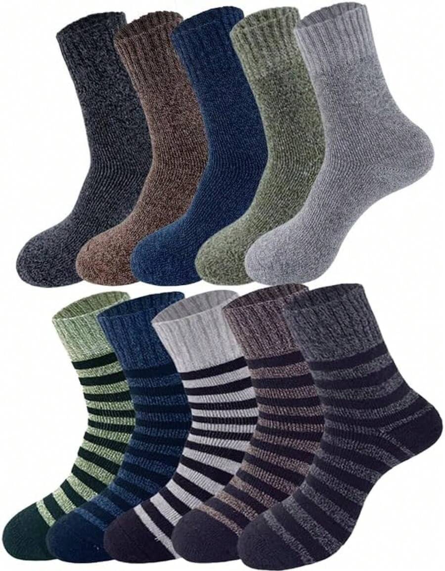 10 pares Calcetines de invierno para hombre y mujer,Calcetines clásicos de punto de lana,Calcetines Termicos Invierno y otoño Suave,cómodo - Estilo A - Ver 1