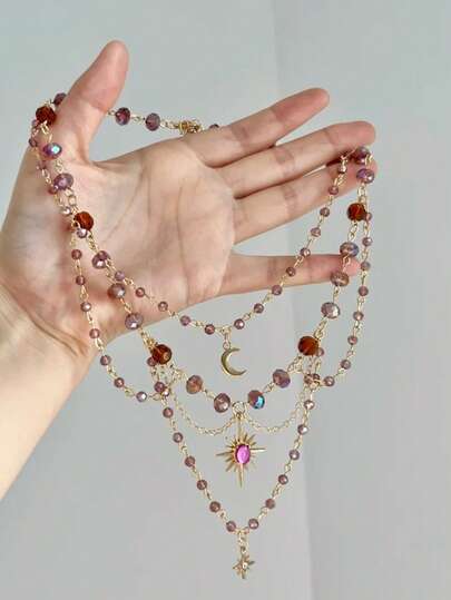 1件复古奢华太阳流苏吊坠项链，适合女性日常、派对和节日佩戴