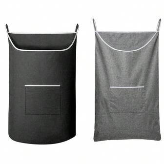 1/2pcs Hanging Laundry Basket Bag, With 2 Different Hooks Portable Hanging Bathroom Laundry Storage Bag, Large Oxford Cloth Size, Suitable For Home Student Dorm (Black/Gray)