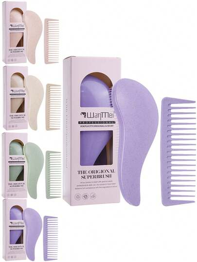 WANMEI 2 Pieces Magic Smoothing Hair Gift Set: Comb Set, Anti-Static Massage Hairbrush, Smoothing Cushion Hairbrush, Comb, Detangling Comb Set For Curly, Straight, Wet, And Dry Hair - Wide-Tooth Comb, Tangle-Free Comb, Soft Bristles, Suitable For Adults - Easy To Hold, Ideal For Wet Hair.