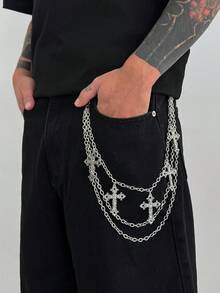 1pc Fashion Punk Crosss Body Chain, Men's Personal Charm Waist Chain For Pants Decoration, Waist Accessory - Silver - View 11